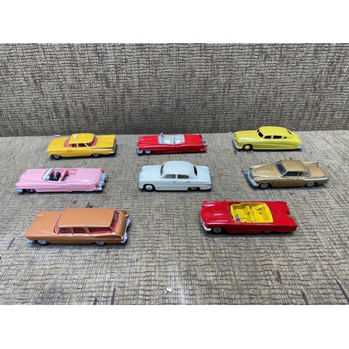 751 - collection of 8 corgi and dinky toy cars including chevrolet impala taxi, and ford sedan.