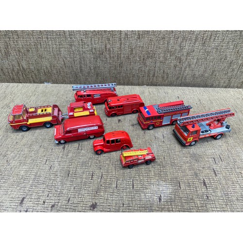 752 - collection of 8 vintage toy fire trucks including dinky, burago and husky.