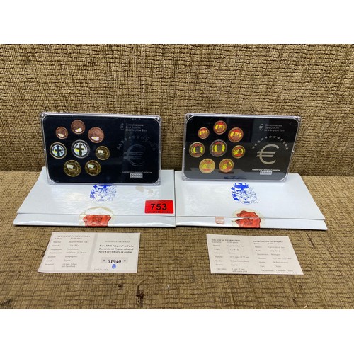 753 - 2 limited edition Euro coin sets including: Spain and Cyprus.