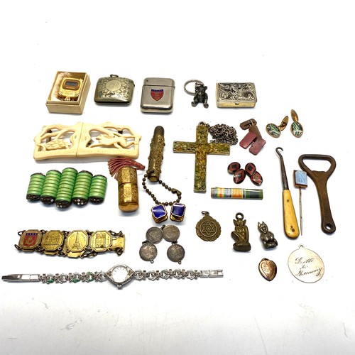 891 - Mixed Curiosities including an Art deco and Art Nouveau belt buckles and Vesta cases.