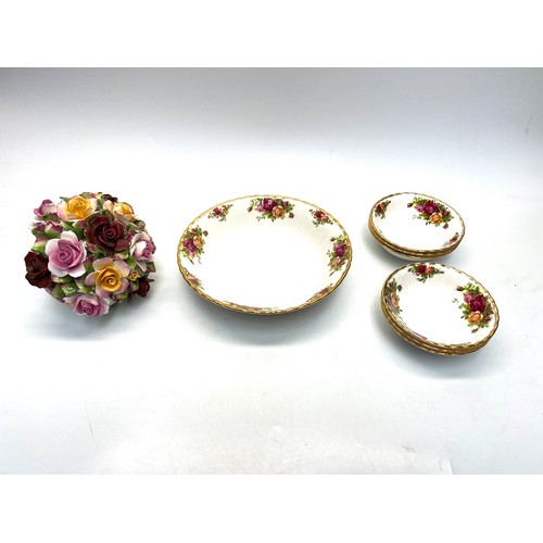 767 - Royal Albert old country roses large posy, large bowl, x6 small bowls.