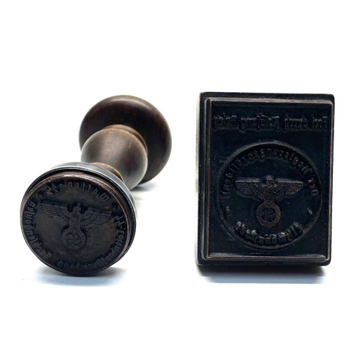 922 - World War Two German SS gestapo ink stamp made of walnut, with a silver shim to the top of the metal... 