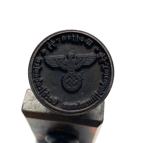 922 - World War Two German SS gestapo ink stamp made of walnut, with a silver shim to the top of the metal... 