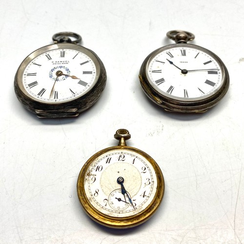 925 - Two ladies silver pocket watches and a an enamel backed one working missing glass.