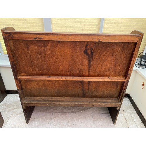 1108 - Vintage settle with high back and upholstered seat 122cm