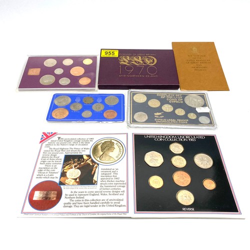 955 - Four coin sets including 1970 coinage of GB and NI.