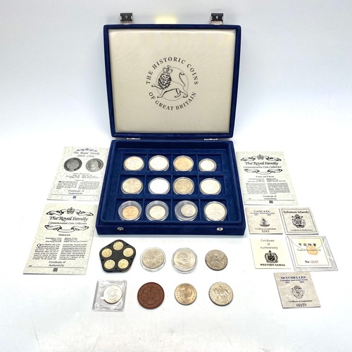 954 - Collection of various proof and case coins in a Historic coins case with various COAs.