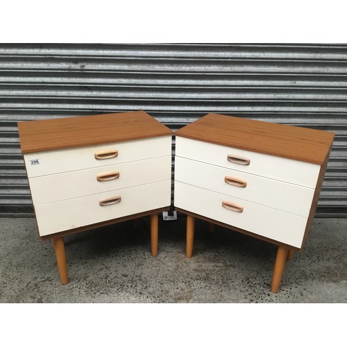 296 - A pair of vintage Schreiber bedside units with three graduated drawers