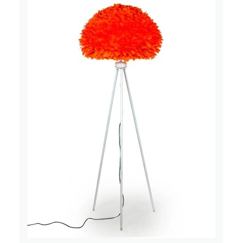 1027 - White Tripod Floor Lamp with Orange Goose Feather shade (Retail £215).