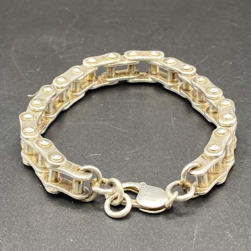 810 - Silver biker chain link bracelet 23cm, 61g.