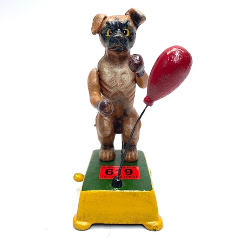 619 - vintage reproduction cast iron boxer dog.