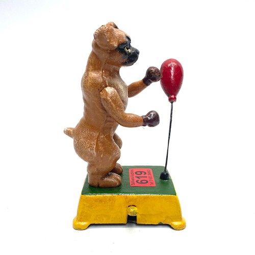 619 - vintage reproduction cast iron boxer dog.