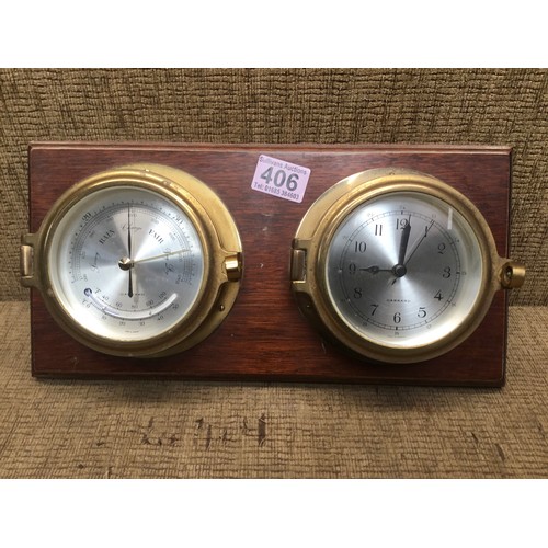 406 - Vintage porthole German made Garrard clock and barometer