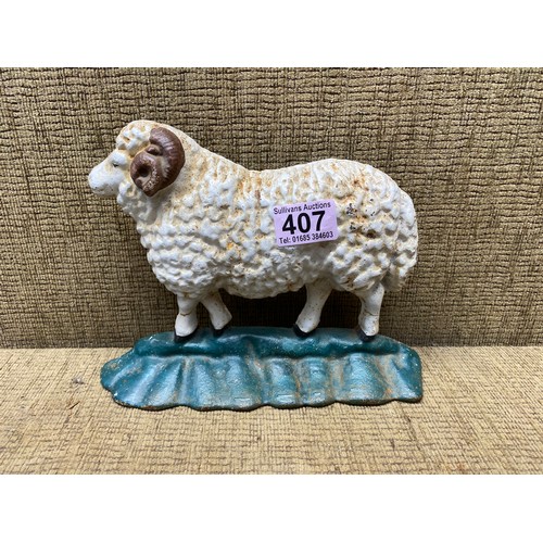 407 - cast iron ram door stop.