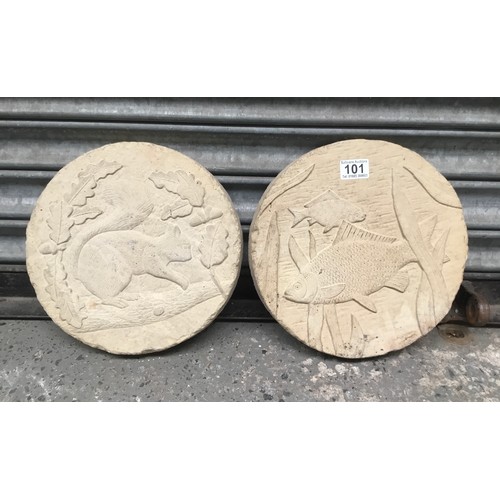 101 - Two stepping stone slabs with animal designs