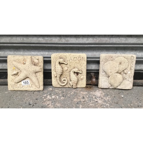 103 - Three small concrete garden plaques