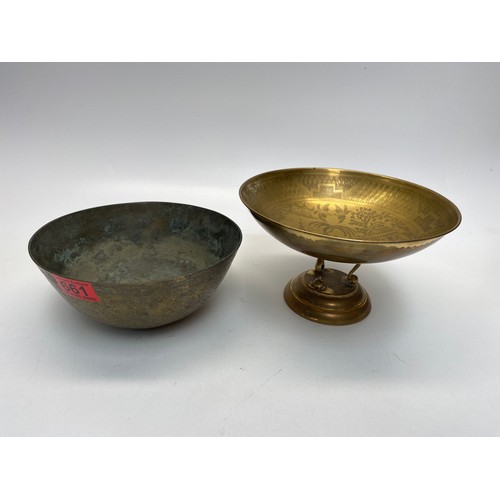 661 - 2 Asian hand etched bowls.