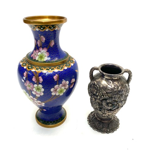 678 - Asian cloisonné vase and pewter vase.