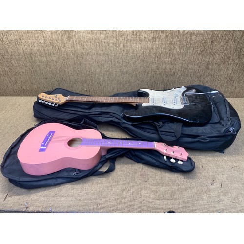 138 - Burswood acoustic guitar and a gear 4 music electric guitar with cases.