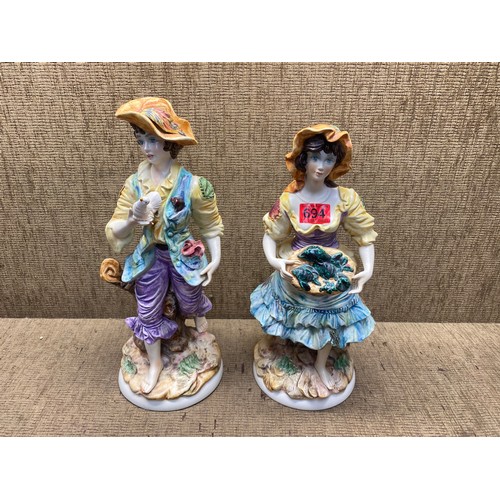 694 - Pair of boy and girl capodimonte figures.