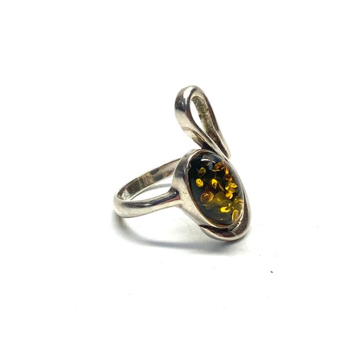 829 - Handmade Silver ring and box stamped .925 with, Baltic amber stone size N.