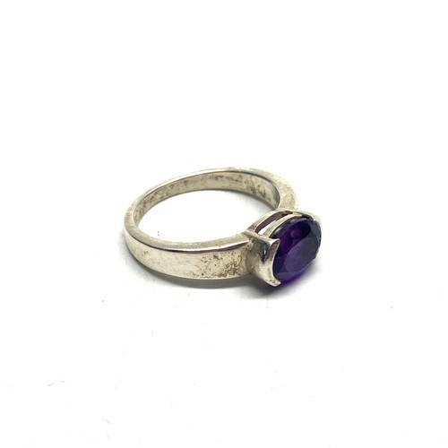 831 - Handmade Silver ring and box stamped .925 with Amethyst stone size  O.