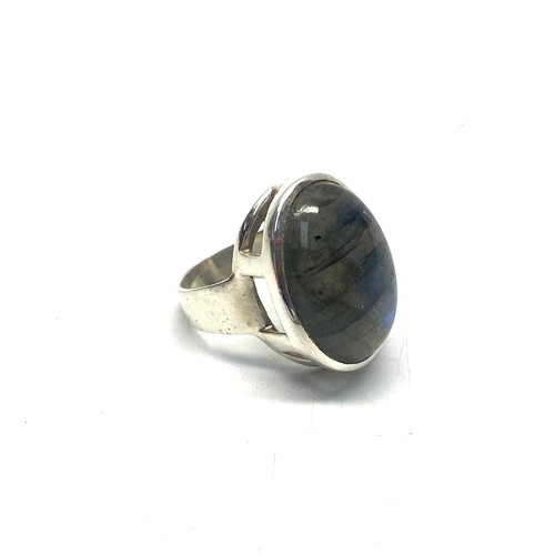 849 - Handmade Silver ring and box stamped .925 with Natural labradorite gemstone size N.