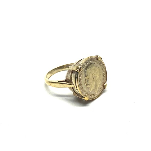 854 - Silver sixpence ring with heavy gold plating. Size M, and a silver and gold Bessel ring with diamond... 