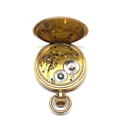 858 - Gold plated Waltham USA travellers pocket watch (runs intermittently)