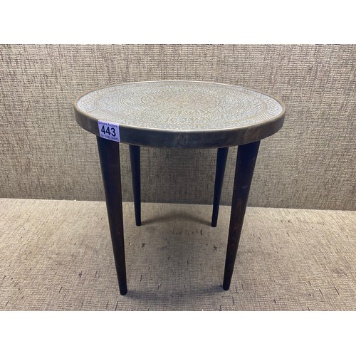 443 - Small side table with a brass top.