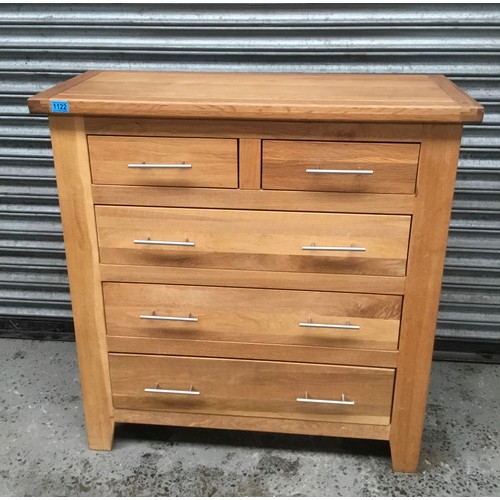 1122 - Modern Oak five drawer chest of drawers