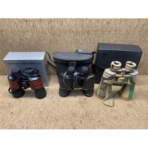 450 - 3 pairs of binoculars including DRW ruby coated optics.