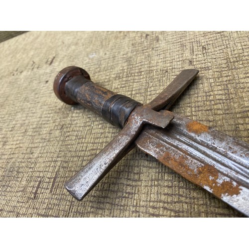 874 - Good example of a Sudanese Kaskara Sword circa 1870, Hilt of typical form with remains of leather wr... 