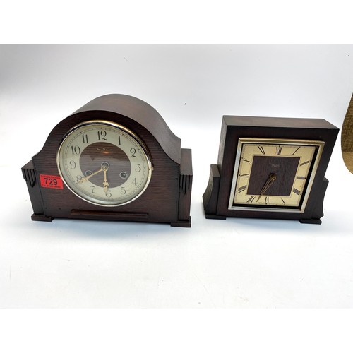 729 - 2 mantle clocks including: Smiths and Bentimo.