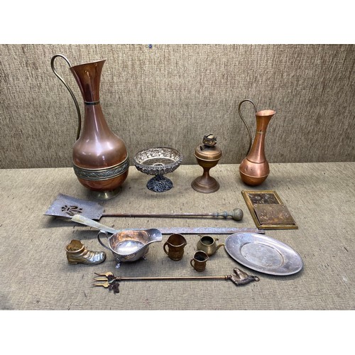 1165 - selection of copper, brass and sliver plate.