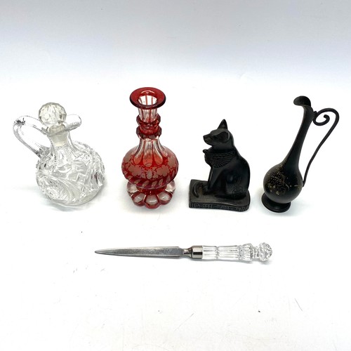 743 - Mixed items including: Crystal letter opener and studio glass vase.