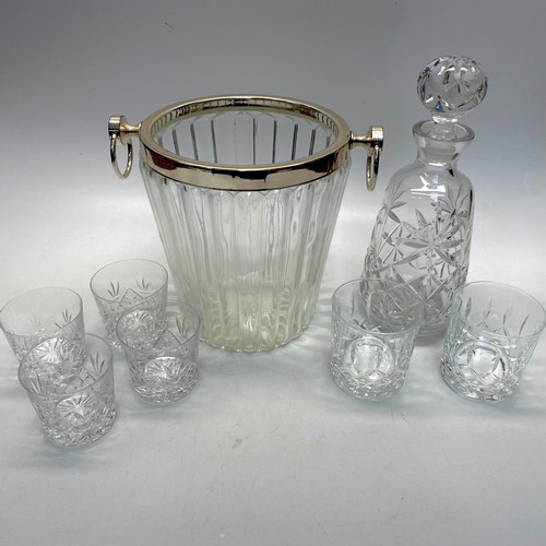 478C - Cut crystal and glass including: Whiskey tumblers, decanters  and bucket.