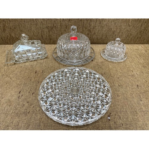 710A - Collection of cut crystal including: A lidded butter and a cake dish with dome.