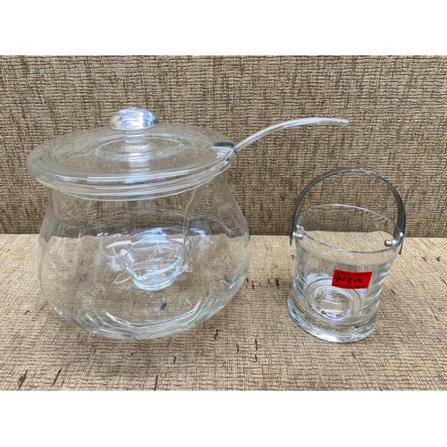 712A - Large punch bowl with liddle and crystal ice bucket.