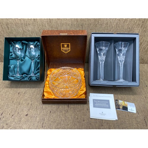 712B - Edinburgh crystal bowl and a marks and spencer crystal wine glasses and a waterford crystal wine gla... 