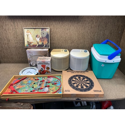 345 - Large selection of mixed items including: Bowls service, punch set and bristel dart board.