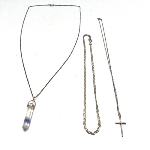 486 - Silver pendant and chain, cross and chain and Italian triple-tone silver chain.