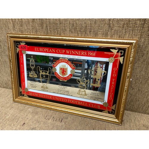 630 - vintage Manchester Utd european cup winners 1968 mirror. 46cm x 24cm.