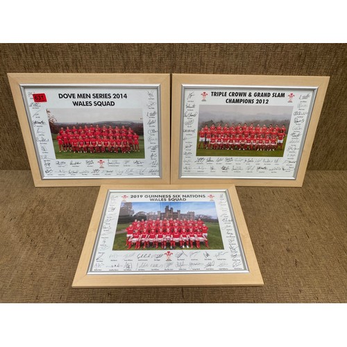 631 - 3 Welsh rugby squad prints, 2012, 2014 and 2019.