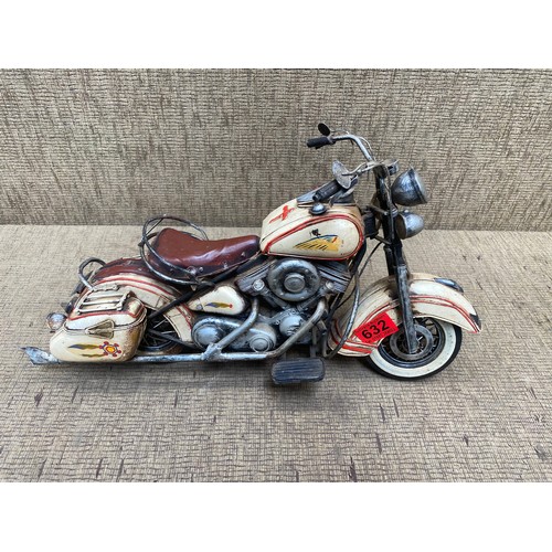632 - Tin plate indian motorcycle; 45cm long.