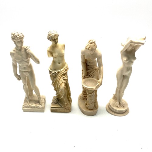 640 - 4 alabaster miniature greek statues including; David and aphrodite largest 24cms.