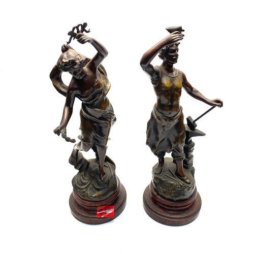 645 - Two spelter figures on wooden bases after French sculptor Charles Ruchot Hauteur 1871-1954. Signed t... 