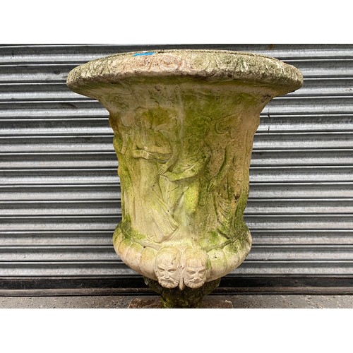 1013 - Composite stone garden urn on plinth 92x64cm.