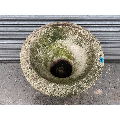 1013 - Composite stone garden urn on plinth 92x64cm.