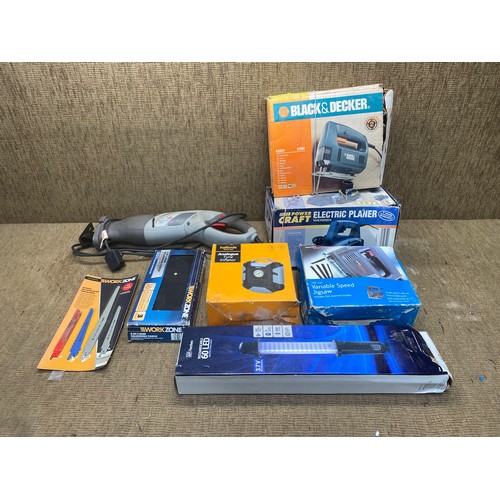 87 - Mixed electrical tool including: Variable speed jigsaw, electric planer and a reciprocating saw with... 